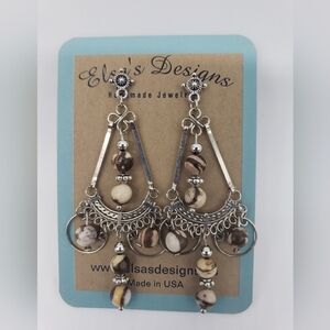 209- Natural Zebra Jasper Stone Handmade Earrings NWT